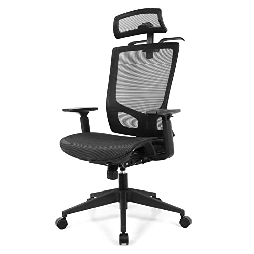 0727977229455 - OFFICE CHAIR, ERGONOMIC HIGH BACK MESH HOME OFFICE COMPUTER DESK CHAIR, EXECUTIVE SWIVEL CHAIR, ADJUSTABLE ARMRESTS AND HEADREST, BLACK