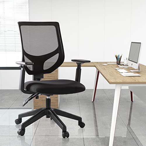 0727977230499 - ERGONOMIC HOME OFFICE CHAIR, MID BACK MESH CHAIR WITH LUMBAR SUPPORT, SWIVEL COMPUTER DESK CHAIR WITH ADJUSTABLE HEIGHT AND ARMREST FOR OFFICE WORK AND HOME, BLACK