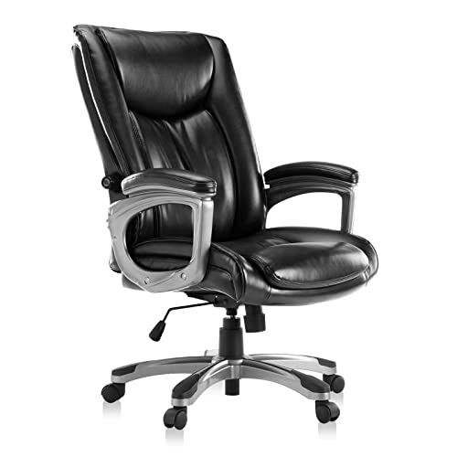 0727977232097 - BIG AND TALL OFFICE CHAIR, ERGONOMIC COMPUTER DESK CHAIRS, HIGH BACK PU LEATHER EXECUTIVE SWIVEL CHAIR WITH LUMBAR SUPPORT, BLACK