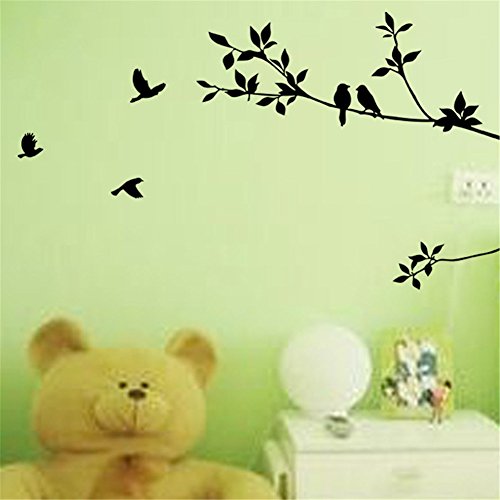 0728120780229 - LOA BIRDS ON BRANCHES TREE WALL STICKER CLASSICAL BLACK REMOVABLE VINYL BIRD STICKERS BEDROOM WALL ARTS DECALS DECORATIVE
