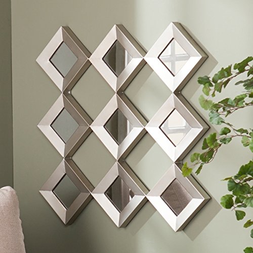 0728295179217 - UPTON HOME DIAMOND-SHAPED MIRRORED SILVER SQUARES WALL SCULPTURE, 29.5 X 29.5 