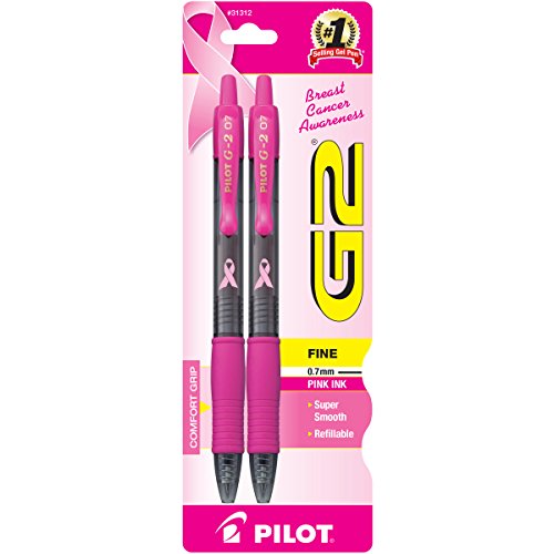 0072838313126 - PILOT G2 BREAST CANCER AWARENESS PINK PENS WITH PINK INK, RETRACTABLE GEL INK ROLLING BALL, FINE POINT, 2-PACK