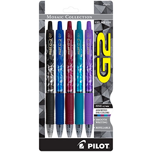 0072838316769 - PILOT G2 MOSAIC COLLECTION GEL ROLLER PENS, FINE POINT, ASSORTED COLOR INKS/GRIPS, 5-PACK