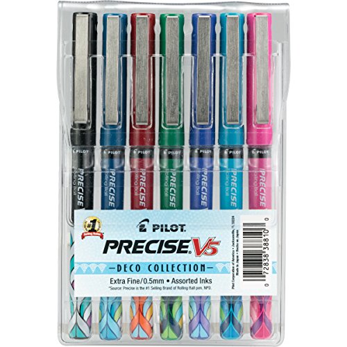 0072838388100 - PILOT PRECISE V5 DECO COLLECTION ROLLING BALL PENS, EXTRA FINE POINT, 7-PACK POUCH, ASSORTED COLORS