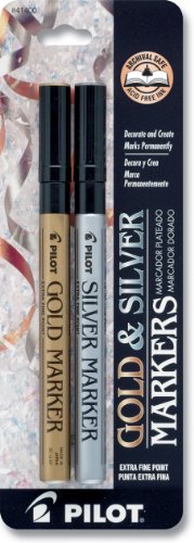 0072838414007 - PILOT GOLD AND SILVER METALLIC PERMANENT PAINT MARKERS, EXTRA FINE POINT, SET OF 2 MARKERS