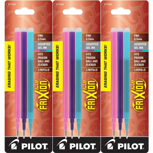 0072838746597 - PILOT REFILLS FOR FRIXION ERASABLE GEL INK PENS, FASHION ASSORTED, PACK OF 9