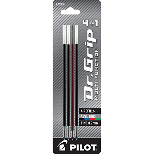0072838771544 - PILOT DR. GRIP 4+1 MULTI-FUNCTION BALLPOINT INK REFILLS, FINE POINT, PACK OF 4, ONE EACH BLACK/RED/BLUE/GREEN