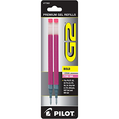 0072838773623 - PILOT G2 GEL INK REFILL, 2-PACK FOR ROLLING BALL PENS, BOLD POINT, PINK