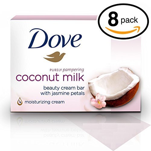0728461834261 - (PACK OF 8 BARS) DOVE BEAUTY SOAP BAR: COCONUT MILK. PROTECTS YOUR SKIN'S NATURAL MOISTURE. 25% MOISTURIZING LOTION & CREAM! GREAT FOR HANDS, FACE & BODY! (8 BARS, 3.5OZ EACH BAR)
