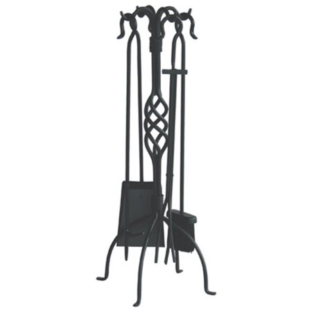 0728649800019 - UNIFLAME 5 PIECE BLACK WROUGHT IRON FIRESET WITH CENTER WEAVE