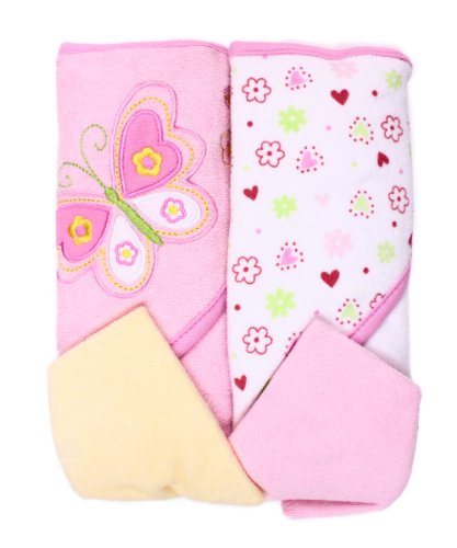 7288577355324 - SPASILK HOODED TERRY BATH TOWEL WITH WASHCLOTHS, BUTTERFLY PINK, 2-COUNT