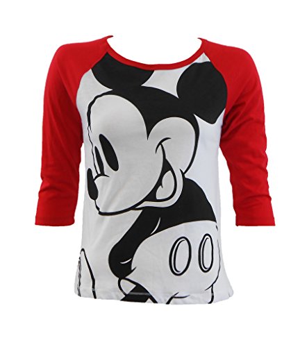 0728943787795 - DISNEY LADIES MICKEY MOUSE BIG HEAD JUNIOR FIT T-SHIRT SMALL RED AND WHITE