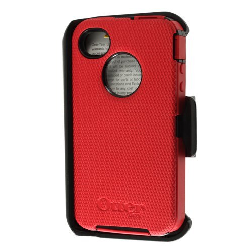 7290008295840 - OTTERBOX DEFENDER CASE FOR IPHONE 4 4S COLOR: RED SILICONE & BLACK PLASTIC WITH RUGGED HOLSTER - RETAIL PACKAGE