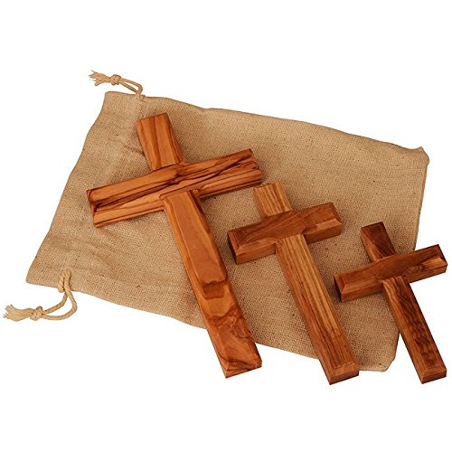 7290109902005 - THE HOLY TRINITY OLIVE WOOD CROSS SET IN SACKCLOTH GIFT BAG