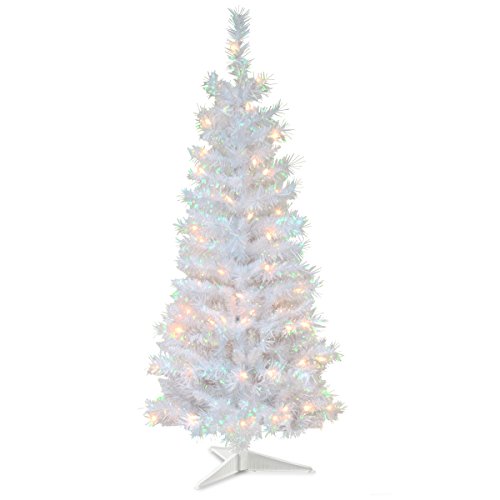 0729083124662 - NATIONAL TREE 4 FOOT WHITE IRIDESCENT TINSEL TREE WITH PLASTIC STAND AND 70 CLEAR LIGHTS (TT33-313-40)