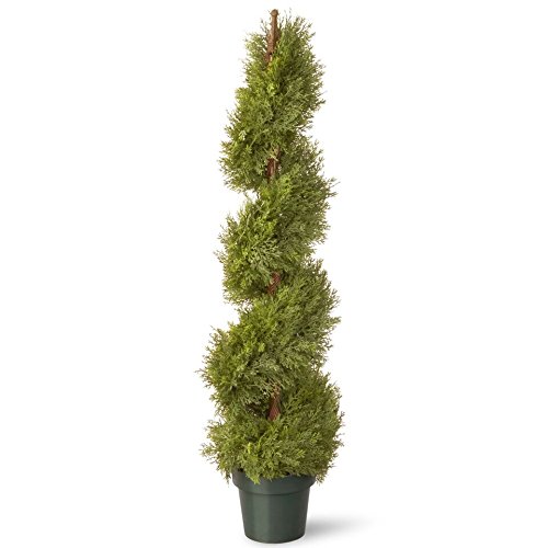 0729083600999 - NATIONAL TREE UPRIGHT JUNIPER SLIM SPIRAL TREE WITH ARTIFICIAL NATURAL TRUNK AND GREEN ROUND PLASTIC POT, 48-INCH
