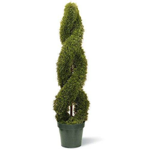 0729083601361 - NATIONAL TREE DOUBLE CEDAR SPIRAL TREE WITH 9-INCH GREEN ROUND PLASTIC POT, 48-INCH