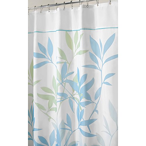 7291874906731 - INTERDESIGN LEAVES FABRIC SHOWER CURTAIN, LONG, 72-INCH BY 84-INCH, BLUE/GREEN