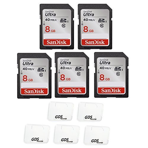 0729224560175 - 5X GENUINE SANDISK ULTRA 8GB CLASS 10 SDHC FLASH MEMORY CARD UP TO 40MB/S- 266X SDSDUN-008G-G46 (NEWEST VERSION) WITH SLIM MEMORY CARD CASE (5PCS)
