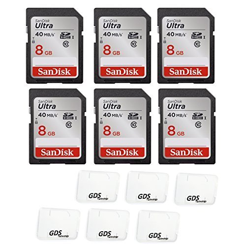 0729224560182 - 6X GENUINE SANDISK ULTRA 8GB CLASS 10 SDHC FLASH MEMORY CARD UP TO 40MB/S- 266X SDSDUN-008G-G46 (NEWEST VERSION) WITH SLIM MEMORY CARD CASE (6PCS)