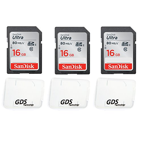0729224560250 - 3X GENUINE SANDISK ULTRA 16GB CLASS 10 SDHC FLASH MEMORY CARD UP TO 80MB/S MEMORY CARD (SDSDUNC-016G-GN6IN) WITH SLIM MEMORY CARD CASE (3PCS)