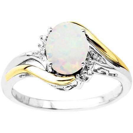0729367547231 - BRILLIANCE FINE JEWELRY CREATED OPAL BIRTHSTONE AND DIAMOND ACCENT RING IN STERLING SILVER WITH 10K YELLOW GOLD