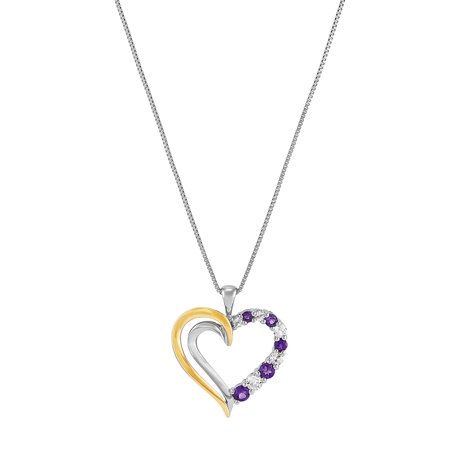 0729367651501 - BRILLIANCE FINE JEWELRY AMETHYST WITH WHITE TOPAZ OPEN HEART PENDANT IN STERLING SILVER AND 10KT YELLOW GOLD, 18” NECKLACE