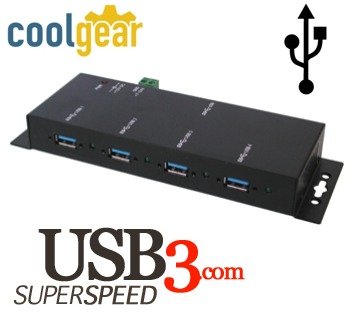 0729440625191 - COOLGEAR® USB 3.0 4-PORT INDUSTRIAL HUB METAL CASE WITH SCREW LOCK CABLE OPTION