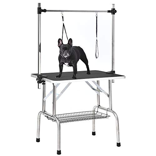 0729464726935 - UNOVIVY DOG/PET GROOMING TABLE FOLDABLE HEIGHT ADJUSTABLE - 36-INCH PORTABLE DOG GROOMING TABLE WITH ARM NOOSE & MESH TRAY, MAXIMUM CAPACITY UP TO 300LBS (BLACK)