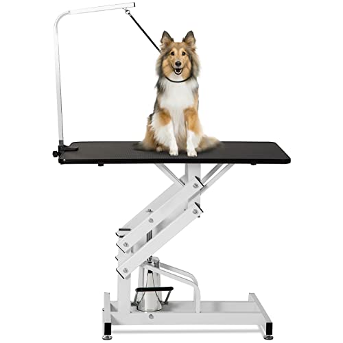 0729464727642 - UNOVIVY DOG GROOMING TABLE FOR SMALL/LARGE DOGS, HEAVY DUTY HYDRAULIC PET GROOMING TABLE WITH ADJUSTABLE OVERHEAD ARM AND NOOSE HEIGHT, RANGE 21-36 INCH