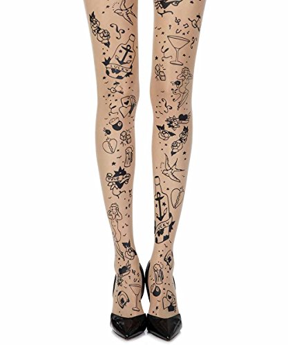 7297523008696 - TATTOO MANIA POP ART ONE-SIZE SHEER PRINT TIGHTS BY ZOHARA TIGHTS