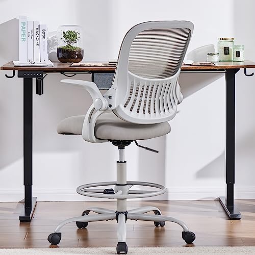 0729767843964 - DRAFTING CHAIR, TALL OFFICE CHAIR, STANDING DESK CHAIR, TALL DESK CHAIR, HIGH OFFICE CHAIR, ERGONOMIC COUNTER HEIGHT OFFICE CHAIRS WITH FLIP-UP ARMRESTS AND ADJUSTABLE FOOT-RING FOR BAR HEIGHT DESK