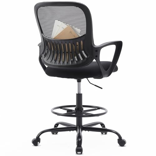 0729767844022 - DRAFTING CHAIR TALL OFFICE CHAIR STANDING DESK CHAIR WITH THICKER SEAT, TALL DESK CHAIR ERGONOMIC HIGH OFFICE CHAIR WITH ADJUSTABLE FOOT-RING, COUNTER HEIGHT OFFICE CHAIRS FOR BAR HEIGHT DESK