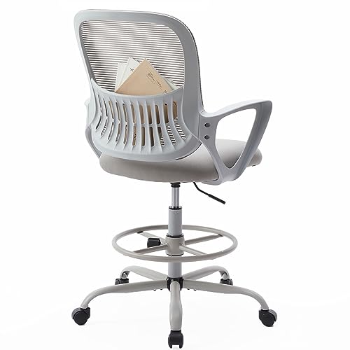 0729767844039 - DRAFTING CHAIR TALL OFFICE CHAIR STANDING DESK CHAIR WITH THICKER SEAT, TALL DESK CHAIR ERGONOMIC HIGH OFFICE CHAIR WITH ADJUSTABLE FOOT-RING, COUNTER HEIGHT OFFICE CHAIRS FOR BAR HEIGHT DESK