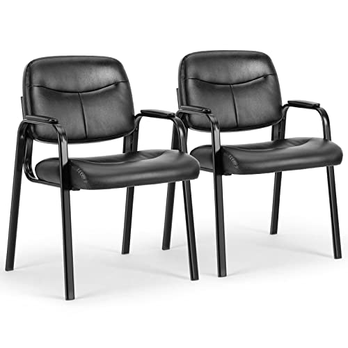 0729767844084 - SWEETCRISPY WAITING ROOM CHAIRS RECEPTION CHAIRS OFFICE GUEST CHAIRS SET OF 2, CONFERENCE ROOM CHAIRS LOBBY CHAIRS WITH PADDED ARMS, DESK CHAIR NO WHEELS LEATHER OFFICE CHAIR, BLACK