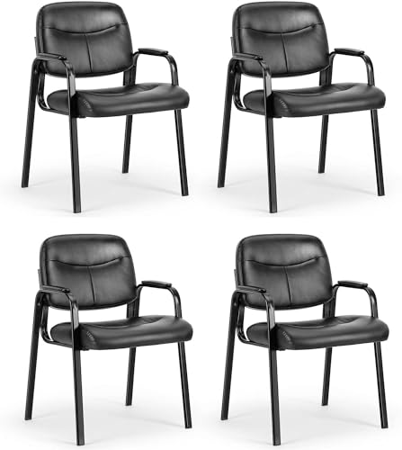 0729767844091 - SWEETCRISPY WAITING ROOM CHAIRS RECEPTION CHAIRS OFFICE GUEST CHAIRS SET OF 4, CONFERENCE ROOM CHAIRS LOBBY CHAIRS WITH PADDED ARMS, DESK CHAIR NO WHEELS LEATHER OFFICE CHAIR