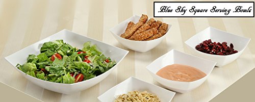 0729940018257 - BLUE SKY, SQUARE UNBREAKABLE WHITE PLASTIC SERVING BOWLS, 32 OUNCE, SET OF 5, PARTY SNACK OR SALAD BOWL.