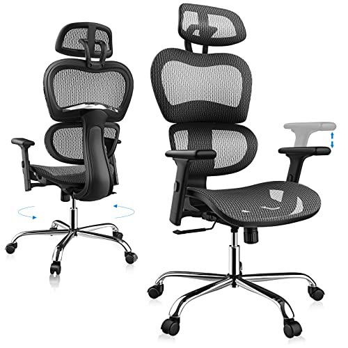 0730177258910 - ERGONOMIC OFFICE CHAIR, HIGH BACK OFFICE CHAIR HOME OFFICE DESK CHAIRS WITH ADJUSTABLE HEADREST ARMRESTS, MESH OFFICE CHAIR WITH LUMBAR SUPPORT AND TILT FUNCTION GAMING HOME OFFICE,BLACK