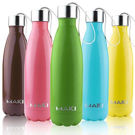 0730185106142 - MAKI VACUUM INSULATED STAINLESS STEEL WATER BOTTLE - 36 HOURS COLD! CARRY STRAP CAP - 17 OUNCE (GRASS GREEN, 17OZ)
