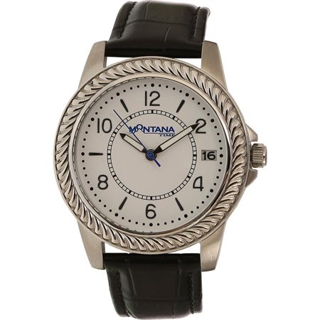 0730364267114 - MONTANA TIME MEN'S 'MONTANA TIME' QUARTZ STAINLESS STEEL AND BLACK LEATHER DRESS WATCH (MODEL: WCH2891)