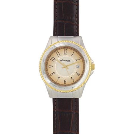 0730364267138 - MONTANA TIME MEN'S 'MONTANA TIME' QUARTZ STAINLESS STEEL AND BROWN LEATHER DRESS WATCH (MODEL: WCH3020)