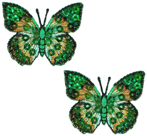 0730484501907 - EXPO MBP102GR IRON-ON EMBROIDERED SEQUIN BUTTERFLY APPLIQUE, 2-PACK, GREEN