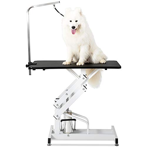 0730635575153 - UNOVIVY DOG GROOMING TABLE FOR SMALL/LARGE DOGS, HEAVY DUTY HYDRAULIC PET GROOMING TABLE WITH ADJUSTABLE OVERHEAD ARM AND NOOSE HEIGHT, RANGE 21-36 INCH