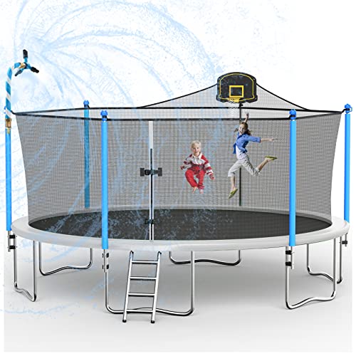 0730635577836 - TATUB 16FT TRAM-POLINE FOR KIDS RECREATIONAL TRAM-POLINES WITH SAFETY ENCLOSURE NET BASKETBALL HOOP AND LADDER, OUTDOOR BACKYARD BOUNCE FOR 6-8 CHILDREN AND ADULTS