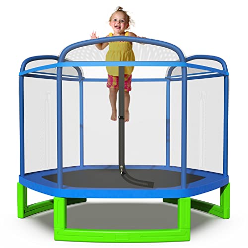 0730635579212 - LYROMIX 7FT KIDS TRAMPOLINE FOR TODDLERS, INDOOR MINI TRAMPOLINE FOR KIDS, SMALL TRAMPOLINE WITH ENCLOSURE, ADULT FITNESS TRAMPOLINE FOR INDOOR AND OUTDOOR USE, BLUE