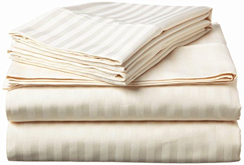 0730699549305 - RIZZO ITALIAN COLLECTION-1800 PREMIUM SERIES DOBBY STRIPE-4-PIECE SET-SALE-HIGHEST QUALITY BRUSHED MICROFIBER WITH 100% MONEY BACK GUARANTEE DEEP POCKET-FITTED,FLAT SHEET & PILLOWCASES-QUEEN IVORY