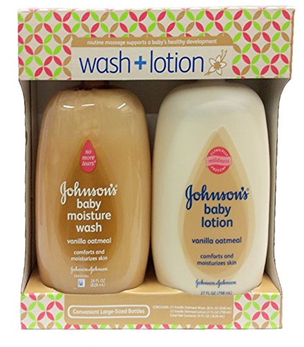 0730750803063 - JOHNSONS VANILLA OATMEAL BABY MOISTURE WASH 28 OUNCE AND BABY LOTION 27 OUNCE GIFT PACK