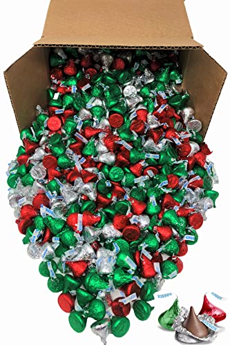 0730750815141 - HERSHEYS KISSES HOLIDAY, BULK 5 LBS MILK CHOCOLATE CANDY ASSORTMENT, RED GREEN AND SILVER FOIL CHRISTMAS COLORED INDIVIDUALLY WRAPPED STOCKING STUFFERS AND GIFTS