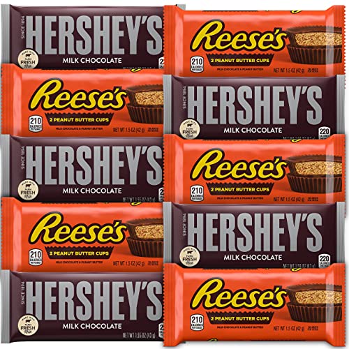 0730750815998 - HERSHEYS MILK CHOCOLATE AND PEANUT BUTTER CUPS ASSORTMENT, BULK 36 FULL SIZE CANDY BARS, 1.55 OZ INDIVIDUALLY WRAPPED CANDY BARS VARIETY PACK, GLUTEN FREE AND KOSHER CHOCOLATE CANDY PACK