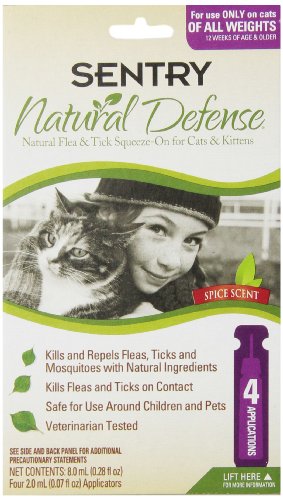 0073091024033 - SENTRY 4 COUNT NATURAL DEFENSE FLEA AND TICK SQUEEZE-ON FOR CATS